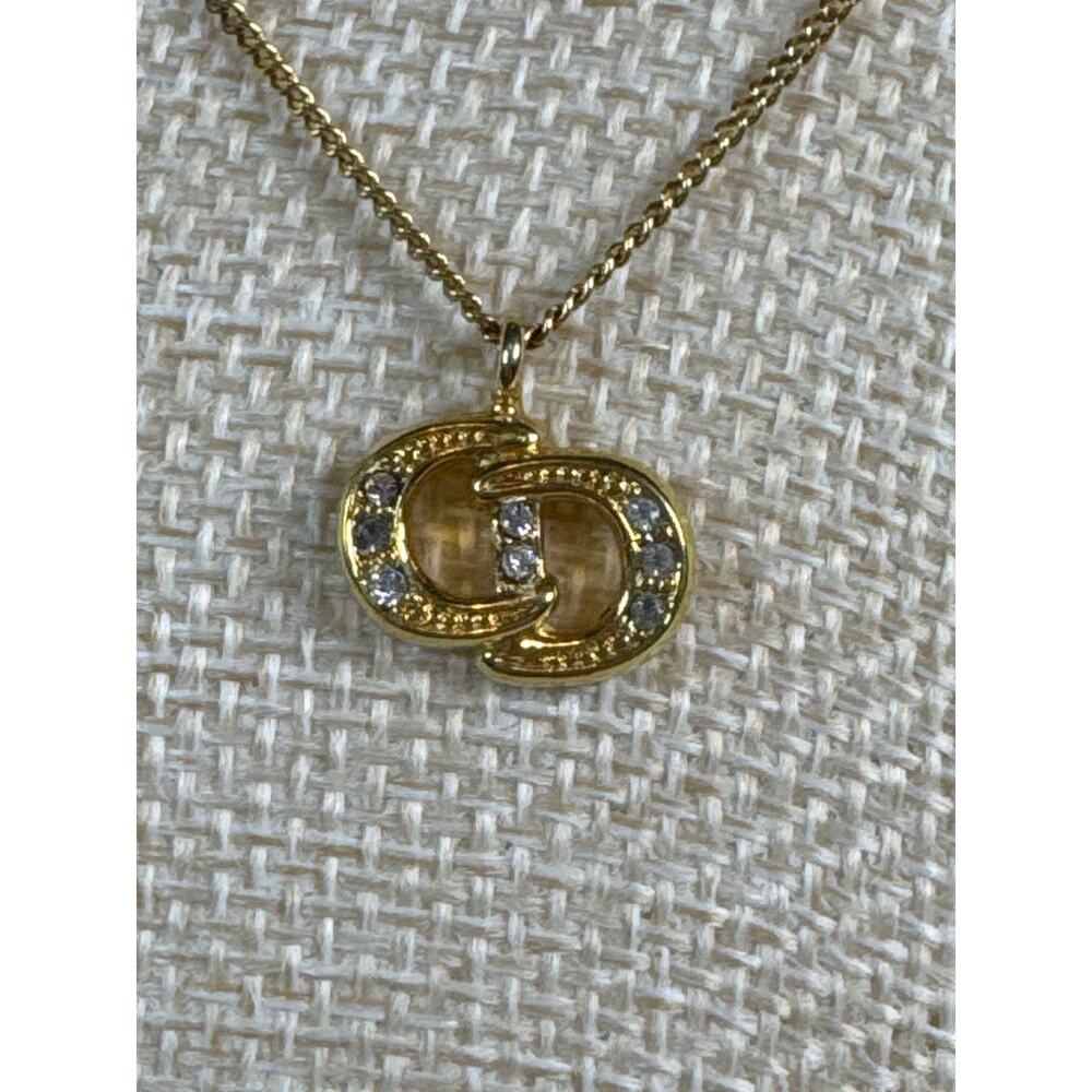 Christian Dior Gold Tone Interlocking CD Rhinestone Necklace